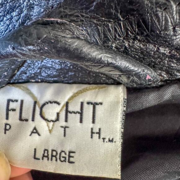 🏍️ Vintage FLIGHT PATH Black Patchwork Leather Biker Jacket 🏍️ - Picture 4 of 13